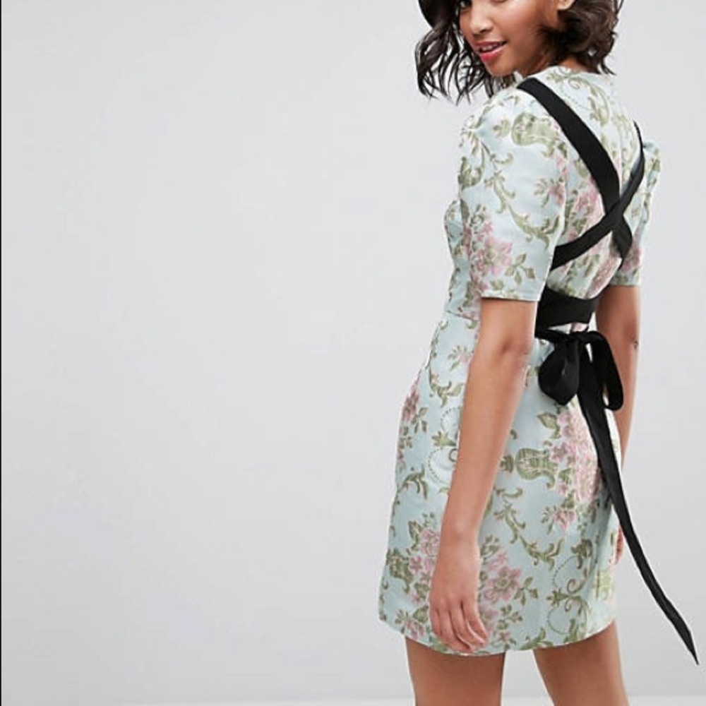 Like New ASOS Premium Tie Back mini dress in Floral Jacquard